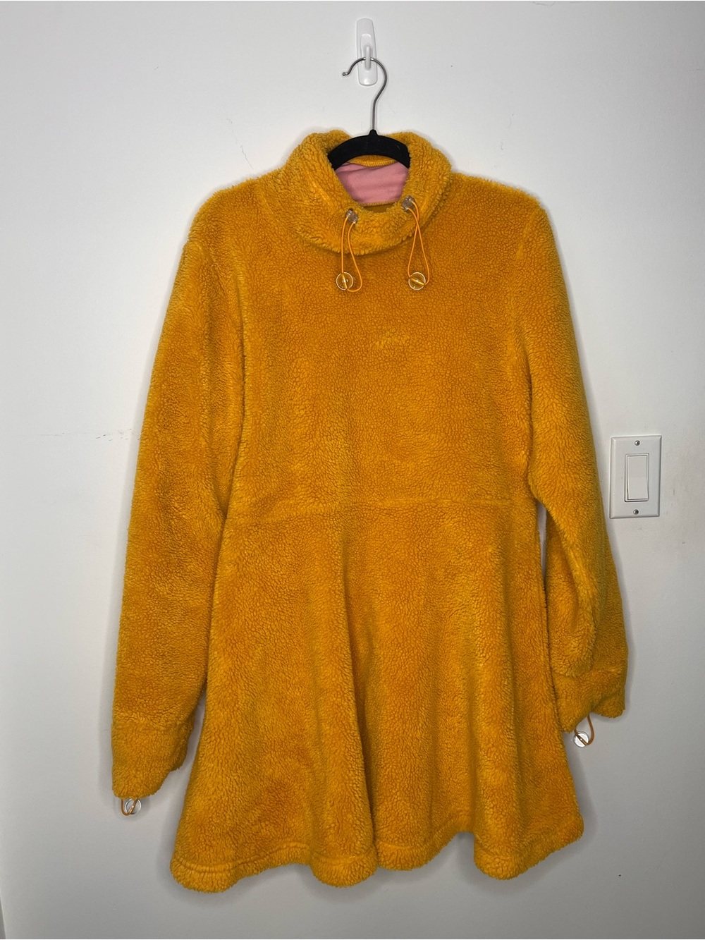 Cozy Funnel Neck Teddy Dress - Mustard